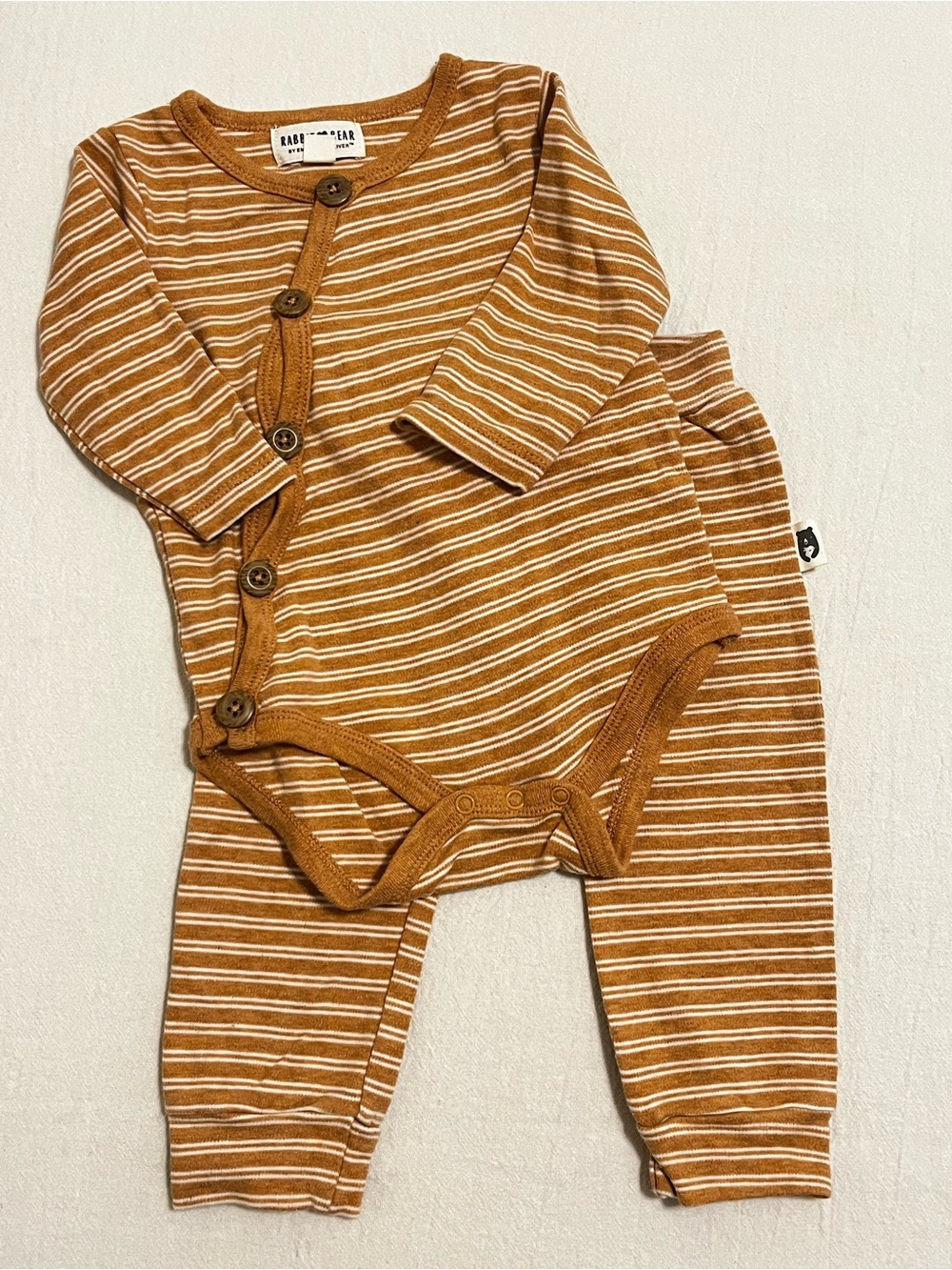 Rabbit + Bear Organic Cotton Two Piece Matching Set Striped Button Front 6-9mo